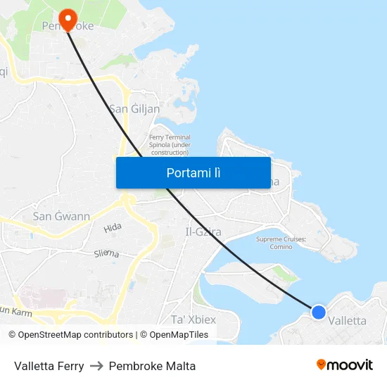 Valletta Ferry to Pembroke Malta map