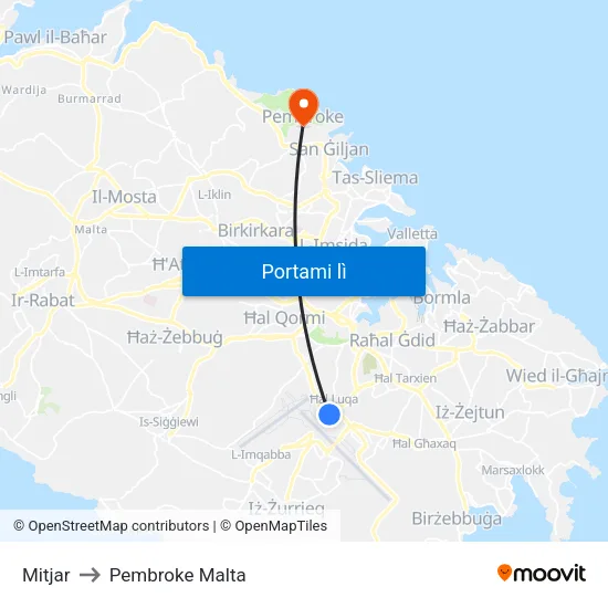 Mitjar to Pembroke Malta map