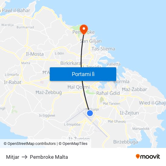 Mitjar to Pembroke Malta map