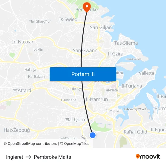 Ingieret to Pembroke Malta map