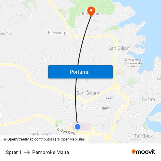 Sptar 1 to Pembroke Malta map