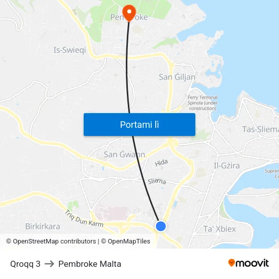 Qroqq 3 to Pembroke Malta map