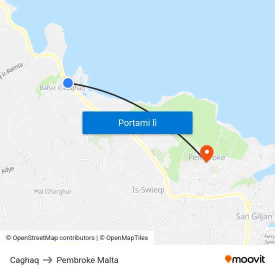 Caghaq to Pembroke Malta map