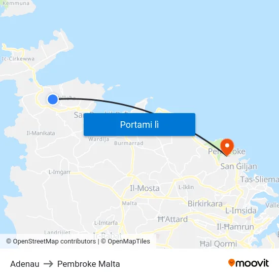 Adenau to Pembroke Malta map