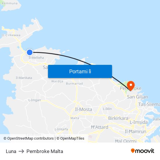 Luna to Pembroke Malta map