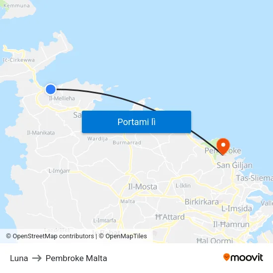 Luna to Pembroke Malta map