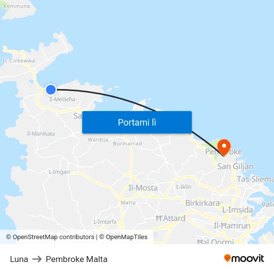 Luna to Pembroke Malta map