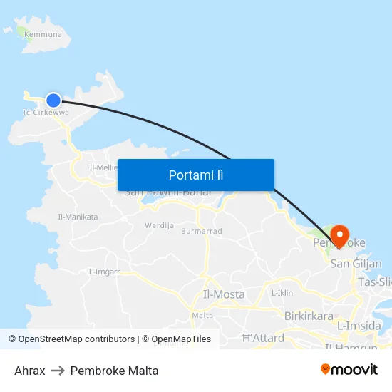 Ahrax to Pembroke Malta map