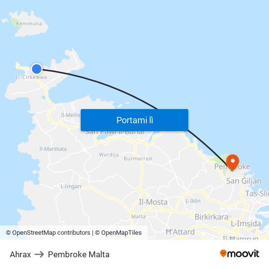 Ahrax to Pembroke Malta map
