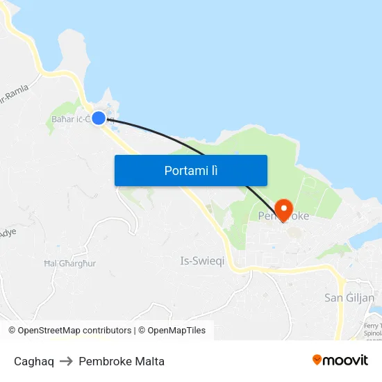 Caghaq to Pembroke Malta map