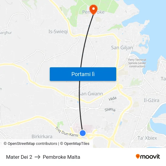 Mater Dei 2 to Pembroke Malta map