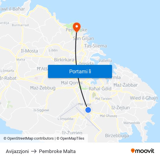 Avijazzjoni to Pembroke Malta map