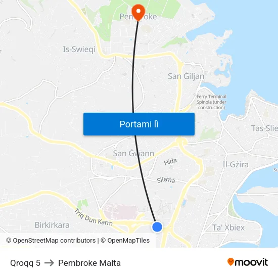 Qroqq 5 to Pembroke Malta map