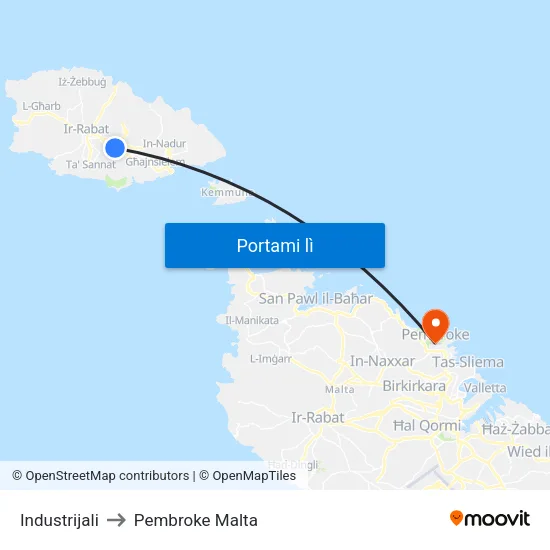 Industrijali to Pembroke Malta map