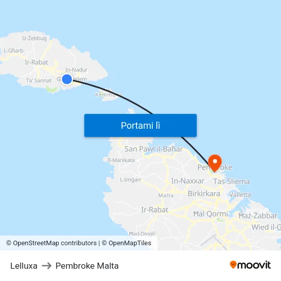 Lelluxa to Pembroke Malta map