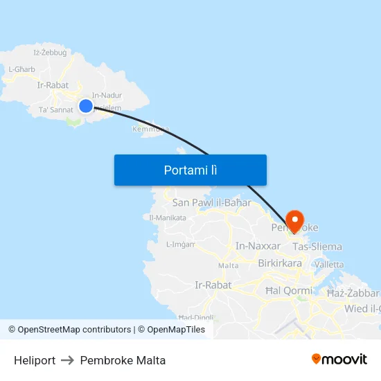 Heliport to Pembroke Malta map