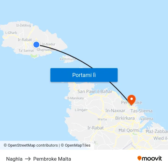 Naghla to Pembroke Malta map