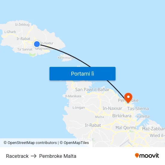 Racetrack to Pembroke Malta map