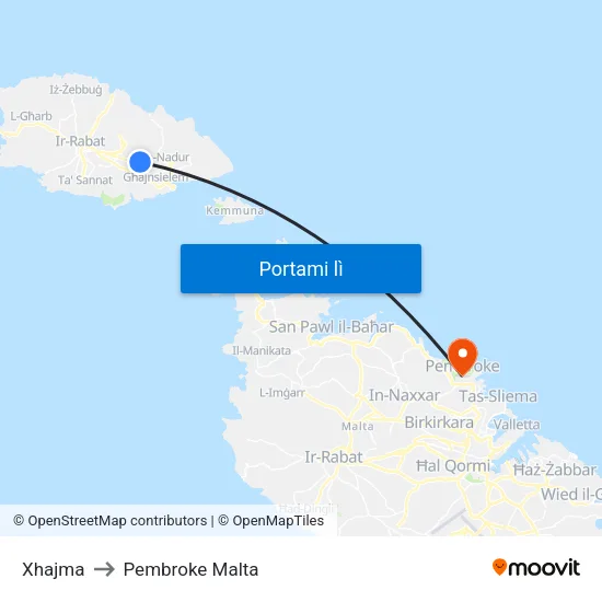 Xhajma to Pembroke Malta map
