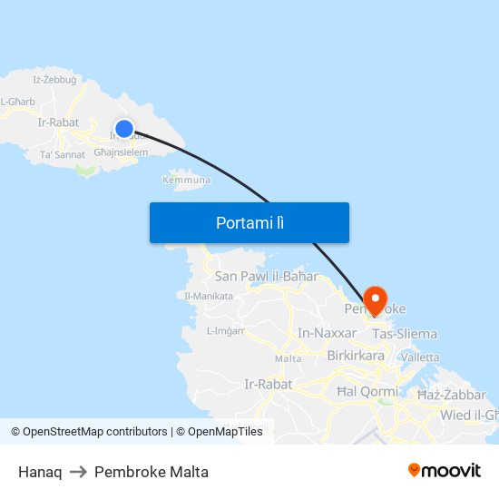 Hanaq to Pembroke Malta map