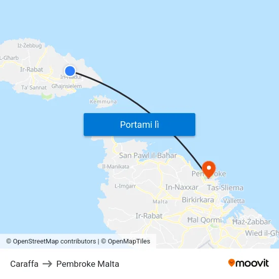 Caraffa to Pembroke Malta map