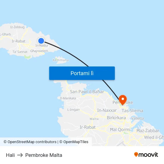 Hali to Pembroke Malta map
