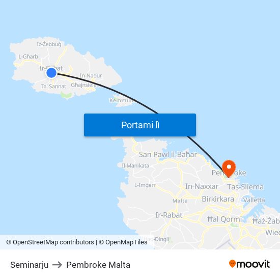 Seminarju to Pembroke Malta map