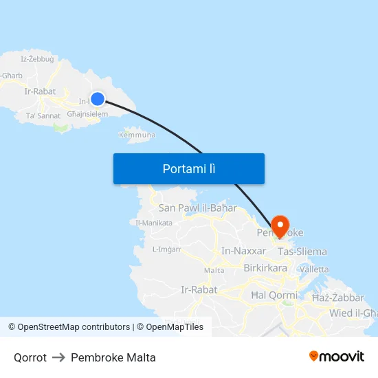Qorrot to Pembroke Malta map