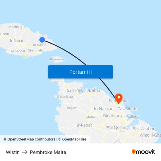 Wistin to Pembroke Malta map