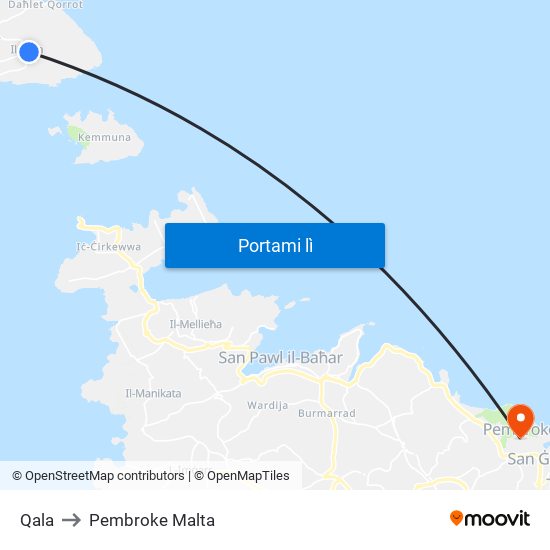 Qala to Pembroke Malta map