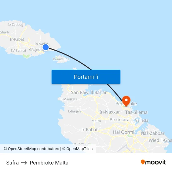 Safra to Pembroke Malta map