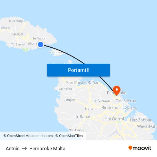 Antnin to Pembroke Malta map