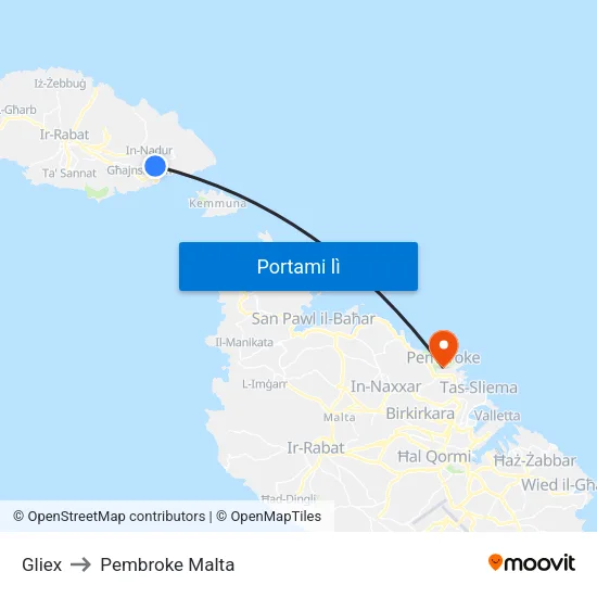 Gliex to Pembroke Malta map