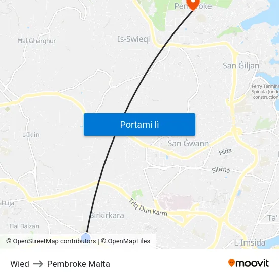 Wied to Pembroke Malta map