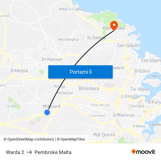 Warda 2 to Pembroke Malta map