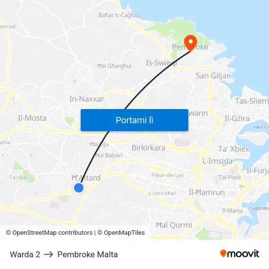 Warda 2 to Pembroke Malta map