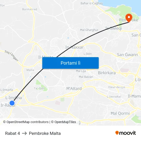 Rabat 4 to Pembroke Malta map