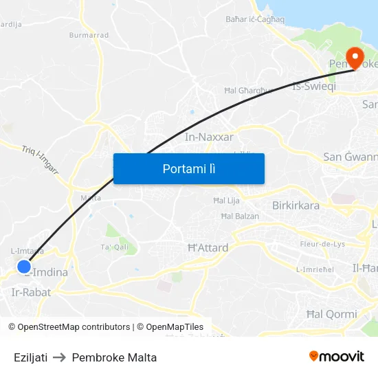 Eziljati to Pembroke Malta map