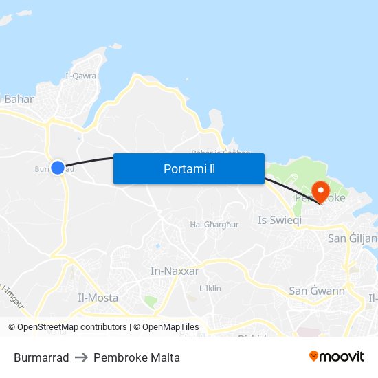 Burmarrad to Pembroke Malta map