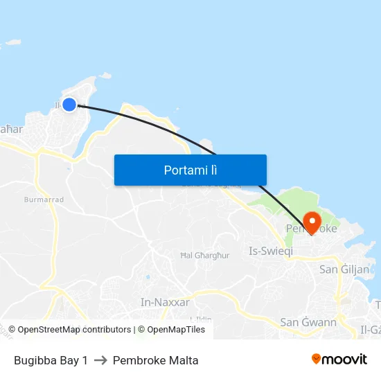 Bugibba Bay 1 to Pembroke Malta map