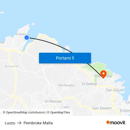 Luzzu to Pembroke Malta map