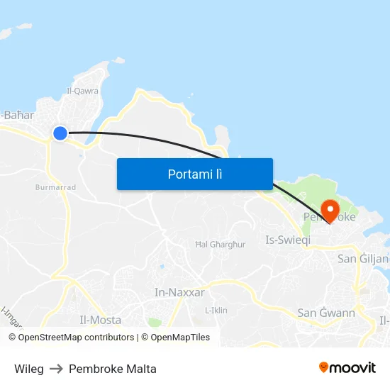 Wileg to Pembroke Malta map