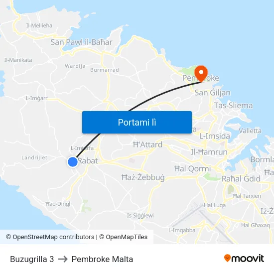Buzugrilla 3 to Pembroke Malta map