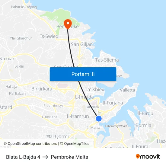 Blata L-Bajda 4 to Pembroke Malta map