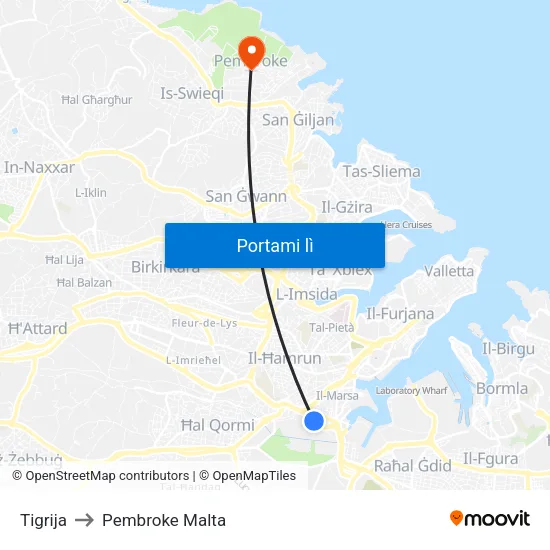 Tigrija to Pembroke Malta map