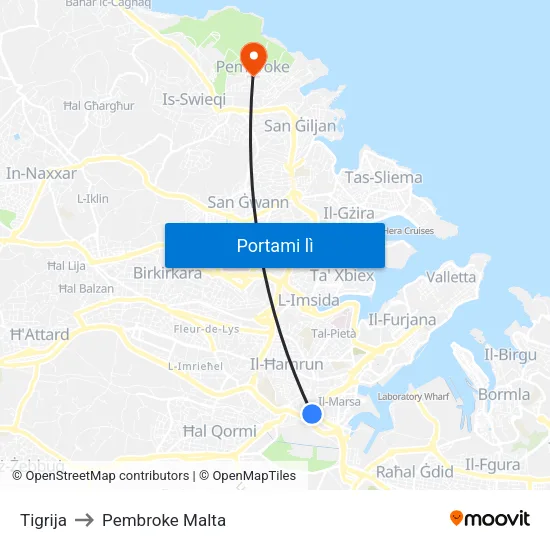 Tigrija to Pembroke Malta map