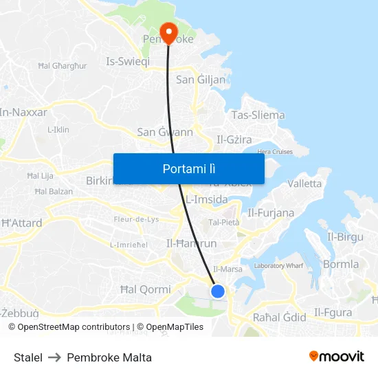 Stalel to Pembroke Malta map