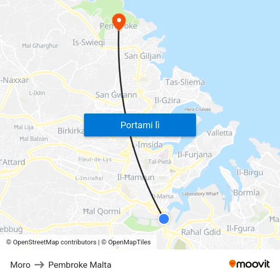 Moro to Pembroke Malta map
