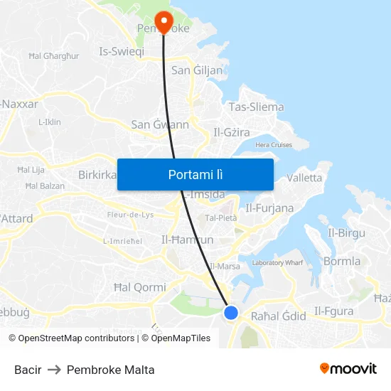 Bacir to Pembroke Malta map