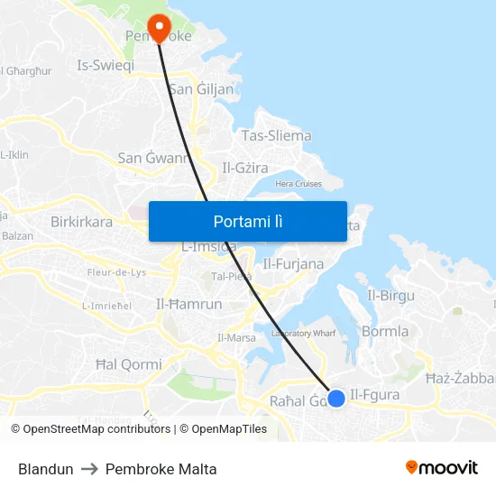 Blandun to Pembroke Malta map